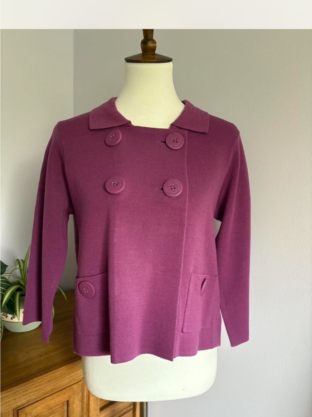 Vintage Covington Double-button Knit Blazer in Berry purple